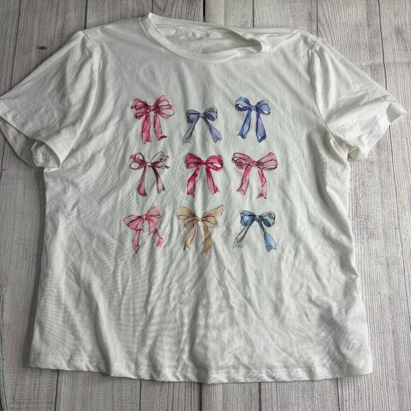 Shein Multicolor Bow Graphic Tee Size Large - Picture 1 of 4